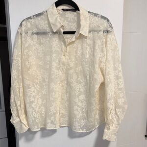 Zara Women’s Sheer Cream Floral Shirt